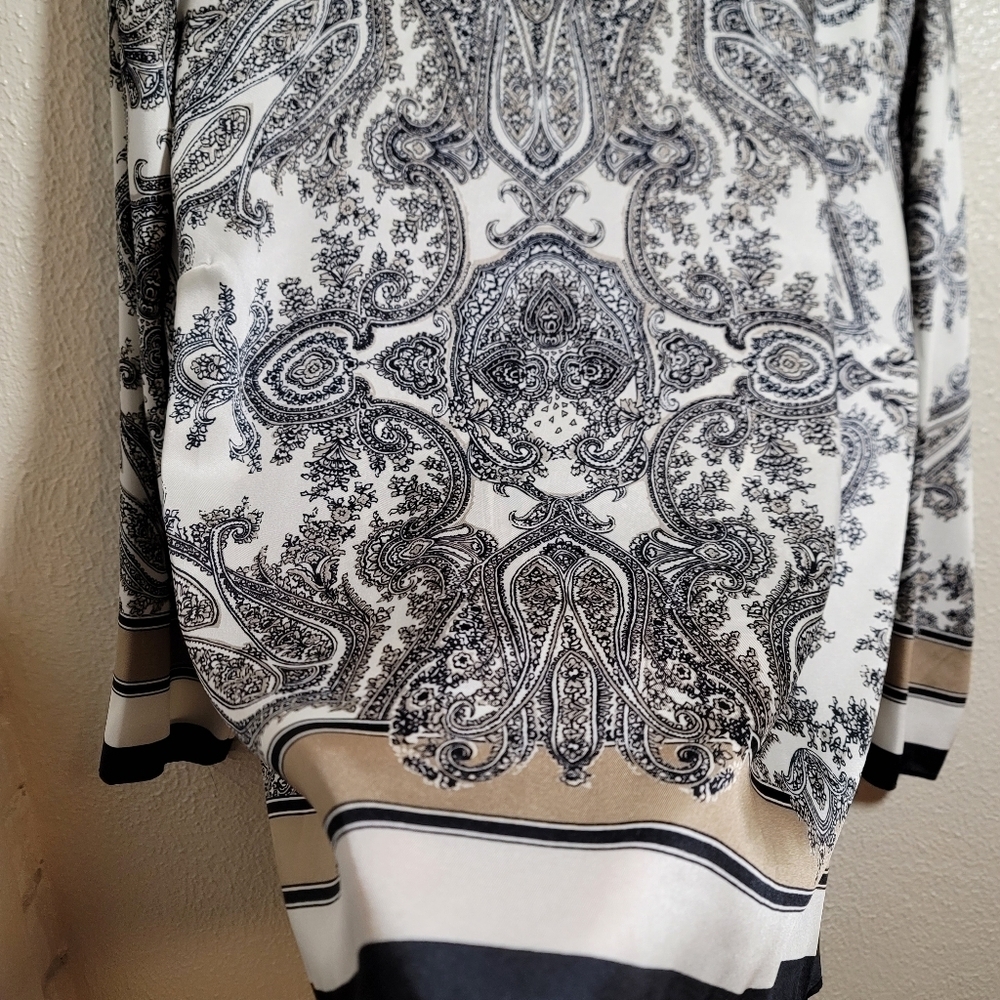 Talbots Satin Paisley Print Round Neck Blouse sz 20W Black White - Picture 5 of 13